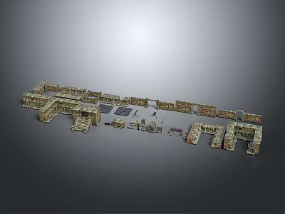 Intricate Historical Building Model Featuring Courtyard Layout And Multiple Structural Details 3d model