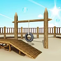Circular Wooden Fence Enclosing Outdoor Area With Swing And Bench