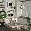 Cozy Indoor Corner With Various Potted Plants Shelf Hanging Monstera And Sofa Cushions