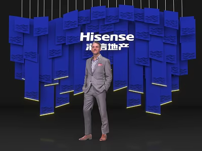 Hisense Real Estate Check In Photo Spot With Blue Decorative Backdrop And Lighting 3d model