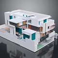 Modern Single Family House With Multi Level Structure Glass Windows Blue Accents And Terrace