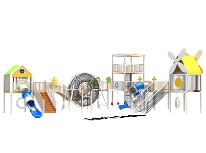 Kindergarten Amusement Facilities Combination Climbing Frame Slide Drill Cage Drill Net Physical Training Development Theme Equipment Windmill 3d model