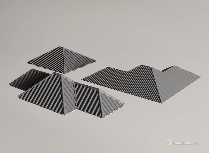 Abstract Geometric Solids With Black White Striped Surfaces In 3D Arrangement 3d model 