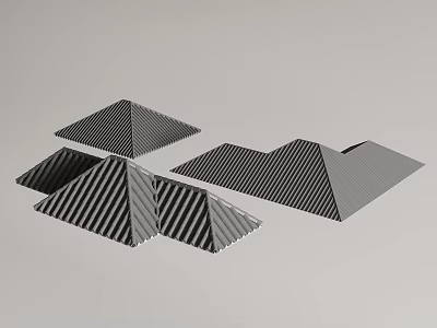 Abstract Geometric Solids With Black White Striped Surfaces In 3D Arrangement 3d model