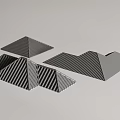 Abstract Geometric Solids With Black White Striped Surfaces In 3D Arrangement