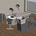 Modern Beauty Salon Equipment With Salon Bed Hair Dryers Storage Cabinets And Trolley