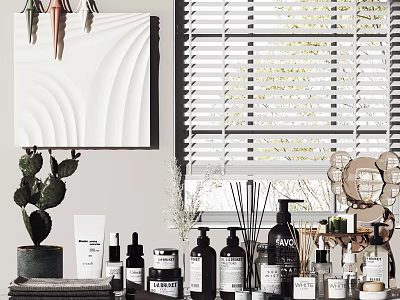 Minimalist Natural Perfumes And Cosmetics With Skincare Bottles Aromatherapy Green Plants And Elegant Decor 3d model
