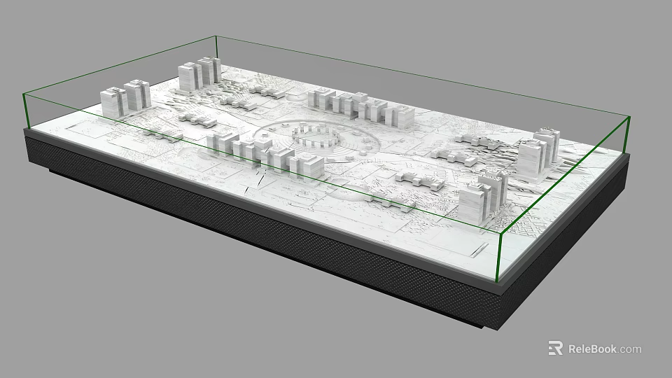 Professional Commercial Equipment for Urban Model Display with Glass Cover and Building Models 3d model 