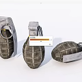 Military Hand Grenades with Metal Casings and Safety Pins on White Surface