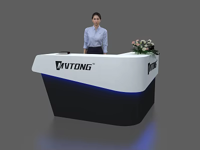 Modern VITONG Reception Desk With White Black Design Flower Bouquet And Receptionist 3d model
