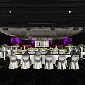 Luxurious Banquet Hall With Starry Ceiling Stage Lighting And Flower Decorations