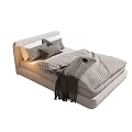 Cozy Single Bed With Light Gray Headboard Striped Bedding Gray Blanket And Soft Pillows