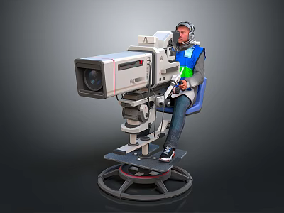 Intelligent Machine With Rotating Base And Camera Operated By Person In Blue Vest 3d model