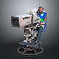 Intelligent Machine With Rotating Base And Camera Operated By Person In Blue Vest