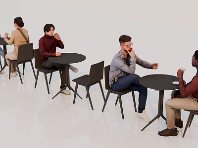 People Seated At Round Tables Enjoying Coffee In Modern Casual Setting 3d model