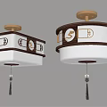 Traditional Chinese Style Wooden Chandelier With Circular Patterns White Lampshade And Tassel Decoration