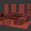 Modern Cozy Living Room Furniture With Blue Sofa Throw Pillows Coffee Table And Wall Paintings