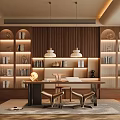 Ancient Style Study Modern Study Desk and Chair Log Study Bookcase Glass Bookcase 3d model