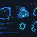 Futuristic Tech Inspired Vector Wall Decor With Blue Circuit And Geometric Elements 3d model