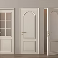 Light Colored Hinged Doors With Grid Glass Arched Top And Vertical Panel Designs 3d model