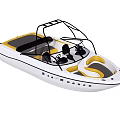 Recreational White And Yellow Yacht With Bimini Top And Comfortable Seats