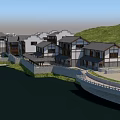 Ancient Architecture Riverside Scenic Spot With Traditional Buildings And Waterfront Greenery