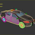 3D Model Police Car With Black White Body And Blue Red Flashing Lights