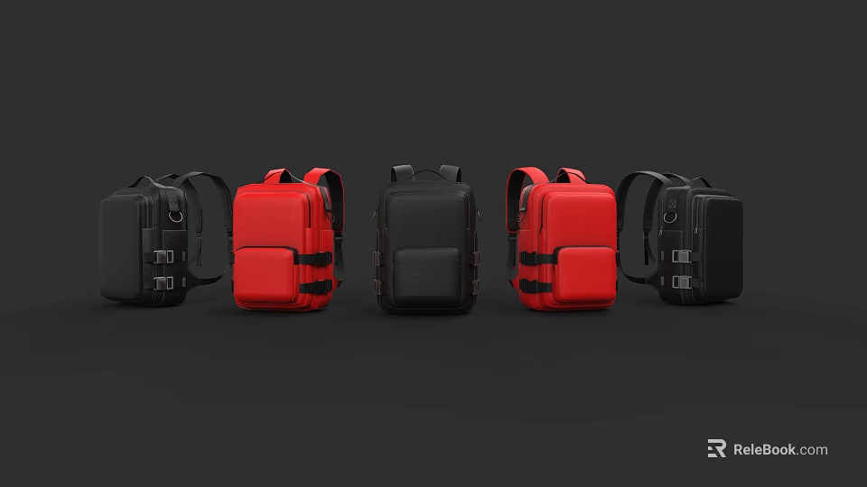 Stylish Black And Red Backpacks Displayed In Trendy Arrangement For Fashionable Use 3d model 