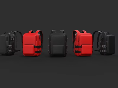 Stylish Black And Red Backpacks Displayed In Trendy Arrangement For Fashionable Use 3d model