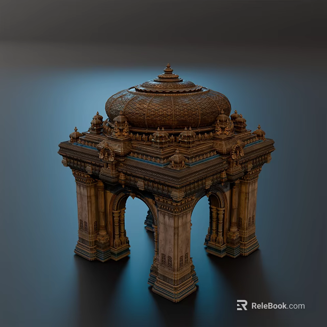 Ancient Architectural Pavilion Structure With Ornate Dome Carved Columns And Decorations 3d model 