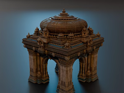 Ancient Architectural Pavilion Structure With Ornate Dome Carved Columns And Decorations 3d model