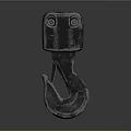 Metallic Hook Sculpture With Round Eye Elements And Industrial Art Design