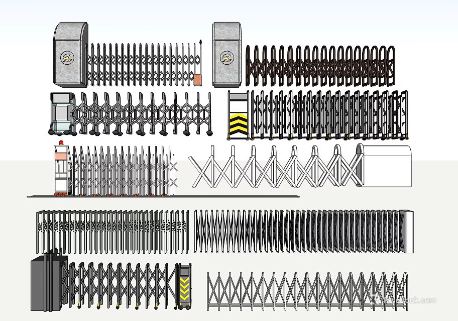 Various Types of Retractable Gates with Different Designs and Security Features 3d model 