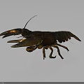 Realistic 3D Lobster Model With Brown Yellow Coloration And Large Claws On Gray Background