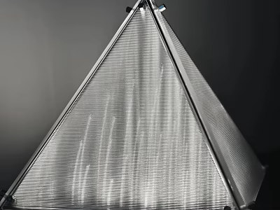 Pyramid Shaped Floor Lamp With Metal Frame And Vertical Striped Translucent Shade Illuminated Glow 3d model
