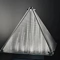 Pyramid Shaped Floor Lamp With Metal Frame And Vertical Striped Translucent Shade Illuminated Glow