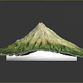 Scenic 3D Mount Fuji Terrain Model with Green Slopes White Snow-Capped Peak and Square Base