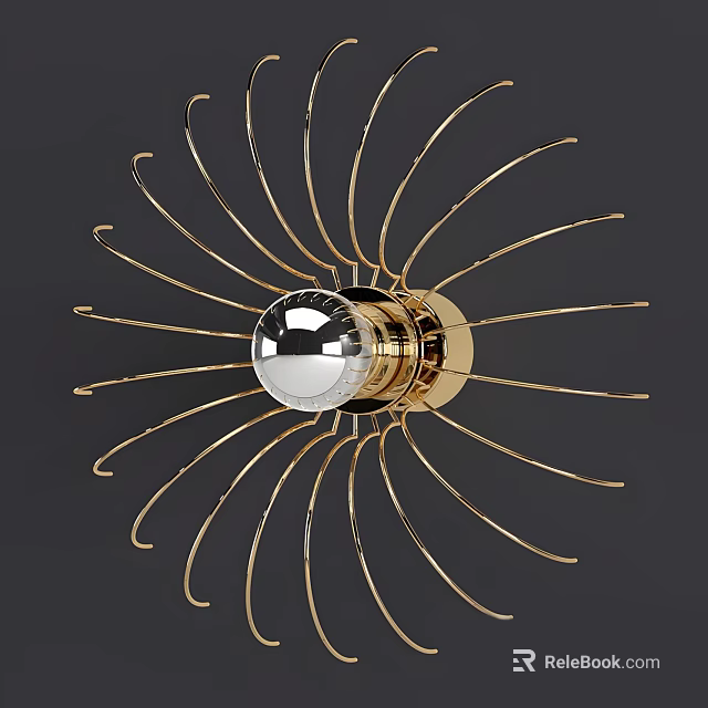 Modern Gold Radiant Wall Light with Silver Ball Center and Metal Frame 3d model 