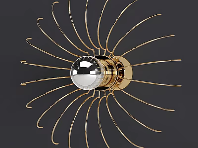 Modern Gold Radiant Wall Light with Silver Ball Center and Metal Frame 3d model