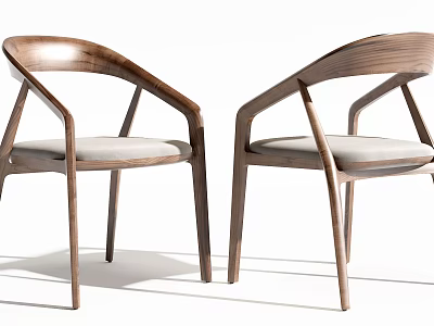 Modern Wooden Leisure Chair With Curved Armrest And Soft Fabric Seat Cushion 3d model