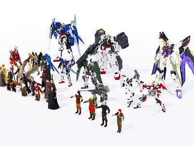 Colorful Building Block Toys With Action Figures And Robot Models 3d model