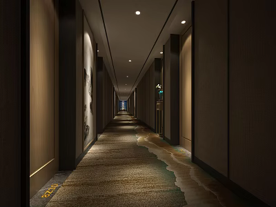 Hotel Corridor Interior With Soft Lighting Modern Design And Decorative Carpet 3d model