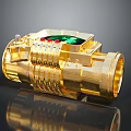 Golden Cylindrical Equipment Featuring Metallic Structure And Green Red Components 3d model