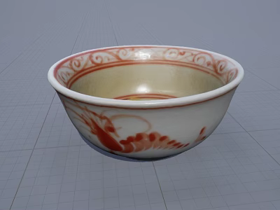 Ceramic Dinnerware Set with Red and White Floral Pattern Bowl for Table Setting 3d model