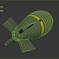Military Bomb With Green Body Yellow Stripes Metal Tail Fins And Pointed Warhead Structure
