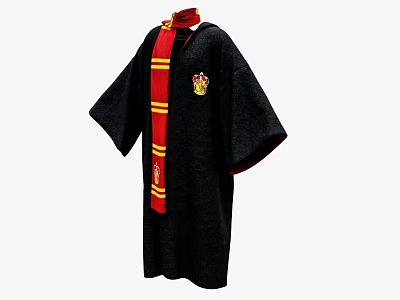 Wizard Style Black Robe Featuring Red And Yellow Stripes And Chest Emblem 3d model