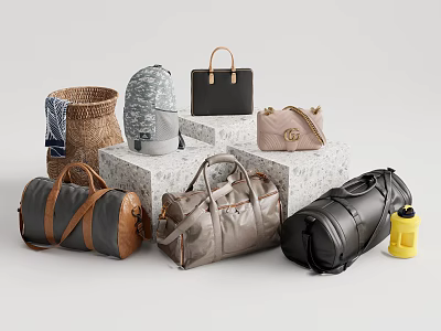 Stylish Leather Canvas Bags Collection Including Backpacks Handbags for Travel Daily Use 3d model
