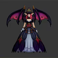 Fantasy Game Movie Character with Purple Pink Bat Wings Witch Hat and Elegant Dress