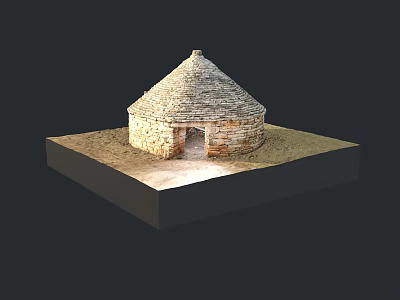 Traditional Stone Dome Structure With Circular Shape And Small Doorway On Square Base 3d model