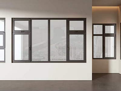 Floor-to-Ceiling Windows Modern Interior Design with Black Frame Clear Glass 3d model